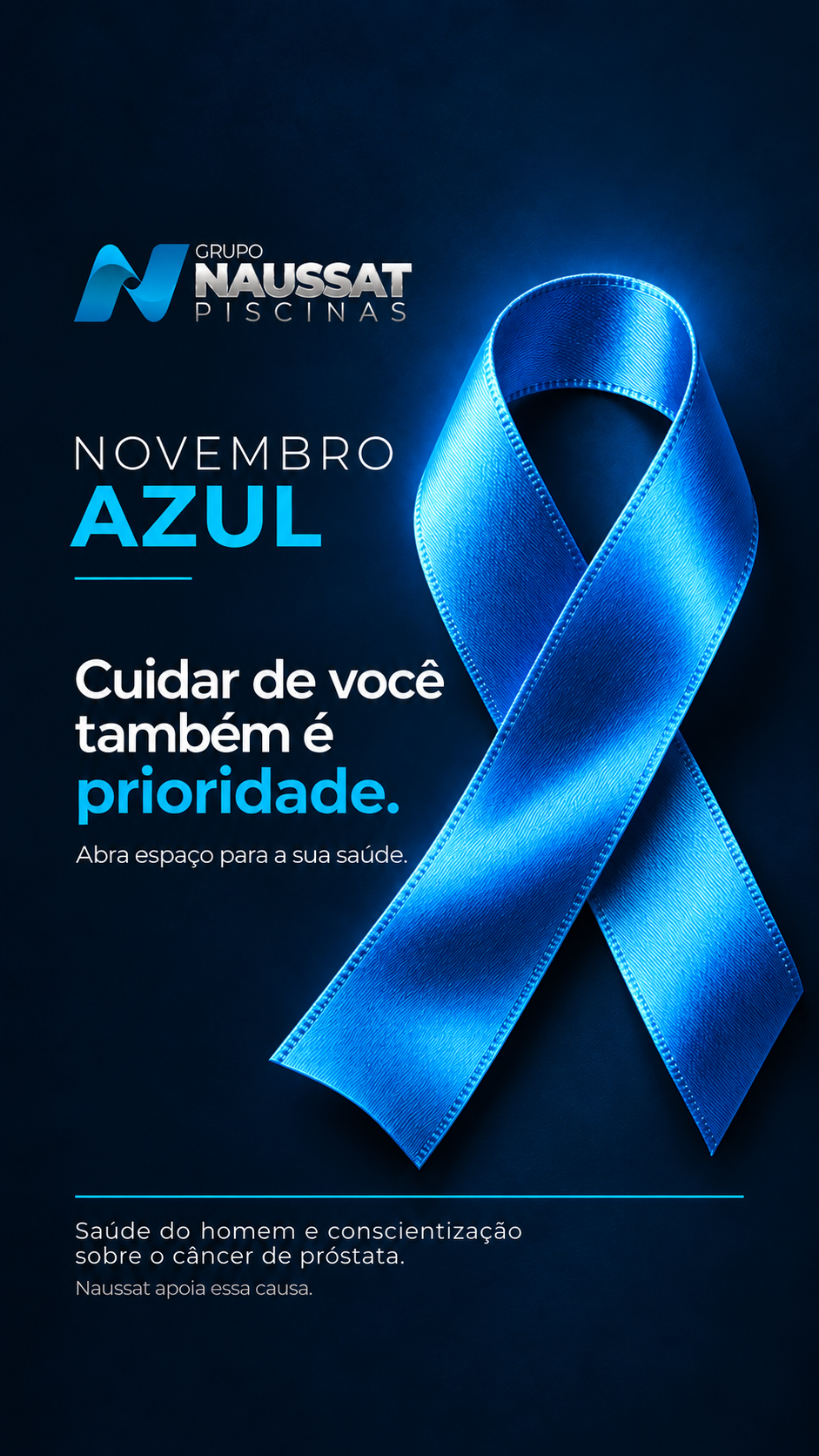 Conceito 1, Novembro Azul: Story, laço azul sobre fundo marinho.